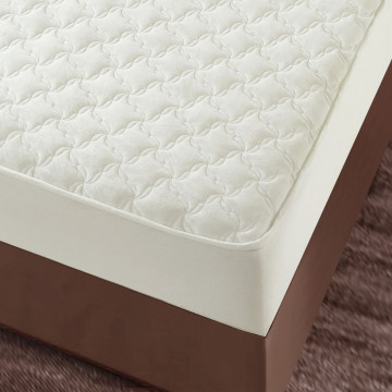 Husa de pat matlasata si 2 fete de perne din catifea, cu elastic, model tip topper, pentru saltea 140x200 cm, alb, HTC-26 - Img 3