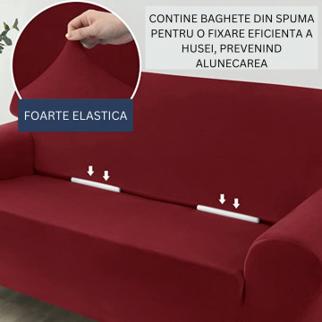 Husa elastica din catifea, canapea 2 locuri, cu brate, rosu, HCCJ2-11 - Img 4