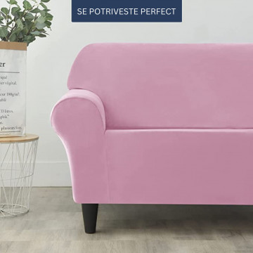 Husa elastica din catifea, canapea 2 locuri, cu brate, roz, HCCJ2-08 - Img 5