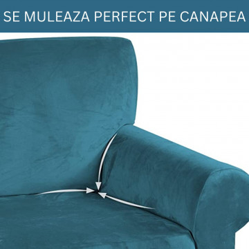 Husa elastica din catifea, canapea 2 locuri, cu brate, turquoise, HCCJ2-05 - Img 10