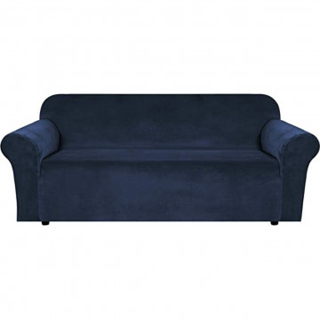 Husa elastica din catifea, canapea 3 locuri, cu brate, bleumarin, HCCJ3-04 - Img 1