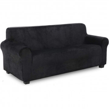 Husa elastica din catifea, canapea 3 locuri, cu brate, negru, HCCJ3-01 - Img 1