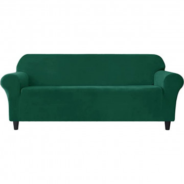 Husa elastica din catifea, canapea 3 locuri, cu brate, verde, HCCJ3-07 - Img 1