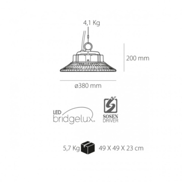 Lampa industriala suspendata SMD Ufo, negru, Max 200W, lumina rece, Kelektron – fotografie secundară a produsului
