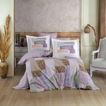 Lenjerie de pat, 100% bumbac, tesatura poplin, pat 2 persoane, lila, Bermuda