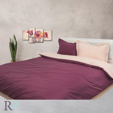 Lenjerie de pat cu 2 fete, 100% bumbac, tesatura satin, roz pudra / mov inchis, Roxyma Dream Praskova - Img 3