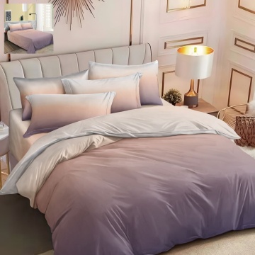 Lenjerie de pat cu 2 fete, tesatura tip finet, pat 2 persoane, 6 piese, mov / roz, R60-580