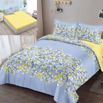Lenjerie de pat cu elastic, policoton, pat 2 persoane, bleu / galben, 4 piese, R4E-17 - Img 2