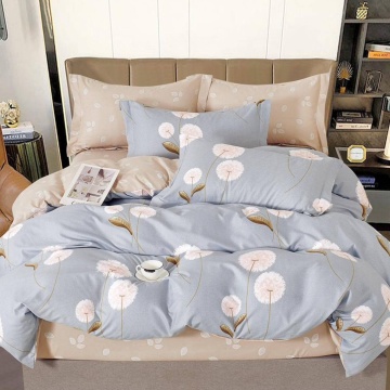 Lenjerie de pat cu elastic, tesatura tip finet, pat 2 persoane, gri / bej, 6 piese, T249