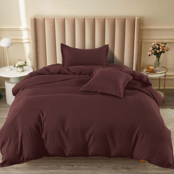 Lenjerie de pat cu elastic, tesatura tip finet, uni, pat 1 persoana, 4 piese, maro, T60-57