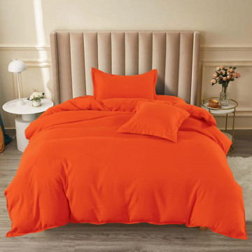 Lenjerie de pat cu elastic, uni, tesatura tip finet, pat 1 persoana, portocaliu, 4 piese, FJ1-81 - Img 2