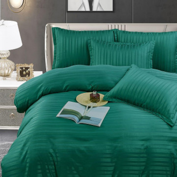 Lenjerie de pat, damasc, verde, 6 piese, pat 2 persoane, Jo-Jo, DM-058 - Img 2