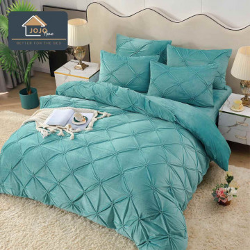 Lenjerie de pat din catifea, cu pliuri, 4 piese, pat 2 persoane, turquoise, LCPJ-08 - Img 1