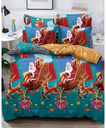 Lenjerie de Pat din Finet cu 2 Fete, 6 Piese, Pat 2 Persoane, Santa's Sleigh, FNJC-09 – fotografie secundară a produsului