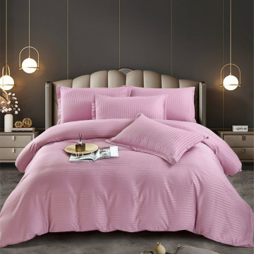 Lenjerie de pat dublu, cu elastic, damasc, roz, 6 piese, DME-05 - Img 2