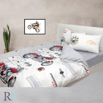 Lenjerie de pat pentru copii, 100% bumbac, tesatura satin, alb / gri, Roxyma Dream Motor - Img 2