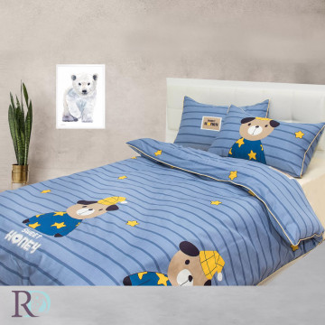 Lenjerie de pat pentru copii, 100% bumbac, tesatura satin, albastru, Roxyma Dream Honey - Img 1