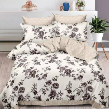 Lenjerie de pat, tesatura tip finet, pat 2 persoane, alb / crem, 6 piese, R60-477