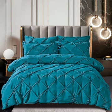 Lenjerie de pat uni cu elastic, tesatura tip finet, pat 2 persoane, 6 piese, albastru, FNJSE-03