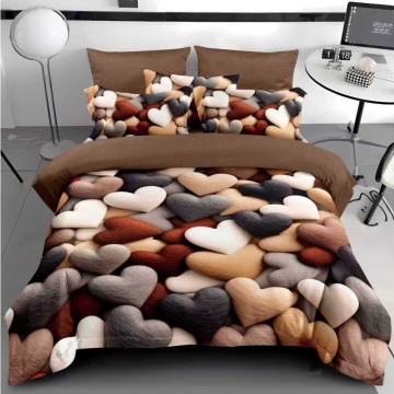 Lenjerie Finet 3D 6 Piese | Model Inimi 3D în Nuanțe Naturale | Pat Dublu | Johnny Home Pucioasa