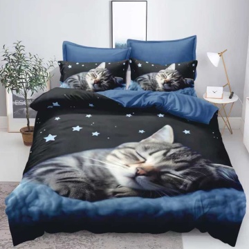 Lenjerie Finet 3D 6 Piese | Model Pisică Adormită | Pat 2 Persoane | Imprimeu Realist Johnny Home Pucioasa