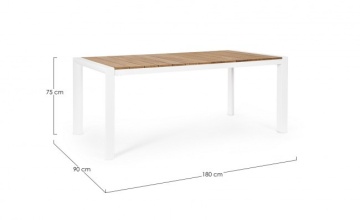 Masa din aluminiu cu blat din lemn de teak, 180x90cm, alba, Cameron, Bizzotto - Img 2