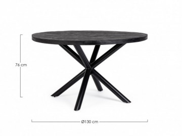 Masa dining pentru 6 persoane neagru fibra din lemn de Mango, ∅ 130 cm, Hastings Bizzotto - Img 2
