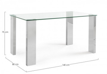 Masa dining pentru 6 persoane transparenta/crom din sticla temperata, 140 cm, New Arley Bizzotto - Img 2