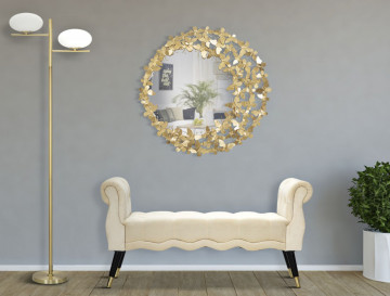 Oglinda decorativa aurie cu rama din metal, ∅ 81,5 cm, Glam Butterflies Mauro Ferretti - Img 5