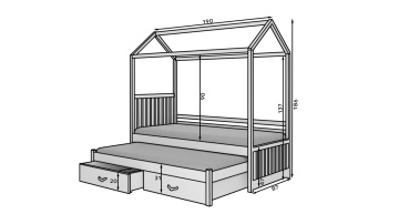 Pat dublu pentru copii, cu saltele, 180x90 cm, Jonaszek, ADRK Furniture – cadru suplimentar de prezentare