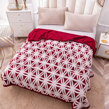 Patura cocolino dubla, model relief, pat 2 persoane, alb / rosu, PDBP-25