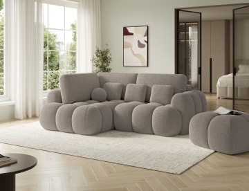 Puf Tapitat Covio 85x85x52 cm, maro Bouclé – Royal 20 - Img 5