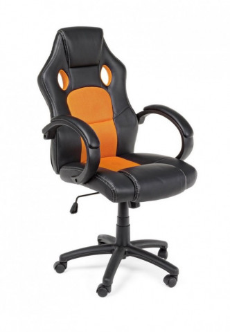 Scaun de birou ajustabil negru/portocaliu din piele ecologica si nylon, Racing Bizzotto - Img 1