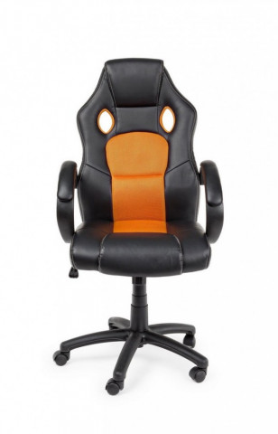 Scaun de birou ajustabil negru/portocaliu din piele ecologica si nylon, Racing Bizzotto - Img 3
