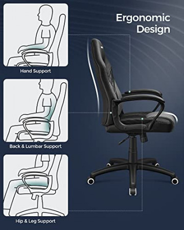 Scaun de birou ergonomic cu recliner, piele ecologica, negru, Songmics - Img 7