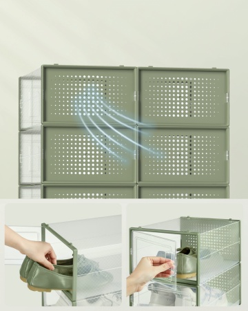 Set 12 cutii depozitare incaltaminte, 33,3 x 23,2 x 14,3 cm, plastic, verde, Songmics - Img 5