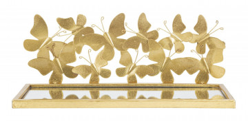 Set 2 noptiere cu oglinda aurii din metal, 43x19,2x16,5 cm, Butterflies Mauro Ferretti - Img 1