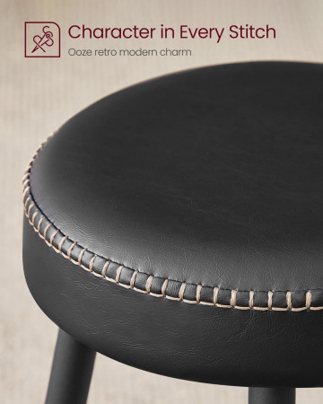 Set 2 scaune bar, diametru 33 cm, piele ecologica / metal, negru, Vasagle - Img 7