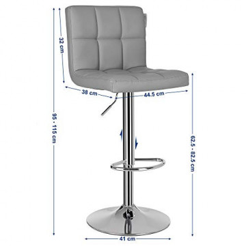 Set 2 scaune bar gri din piele ecologica si metal, 44,5x38x95cm Vasagle - Img 2