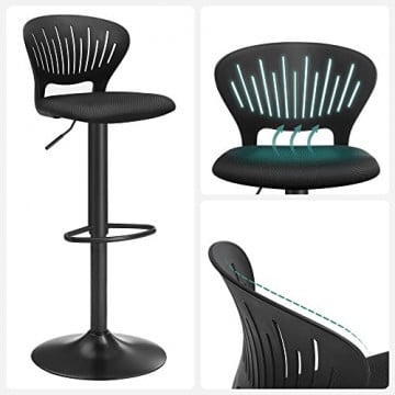 Set 2 scaune bar negre din tesatura si metal, 40x42x85 cm Vasagle - Img 4