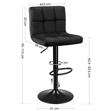Set 2 scaune bar, reglabile, diametru 41 cm, catifea / metal, negru, Songmics - Img 8