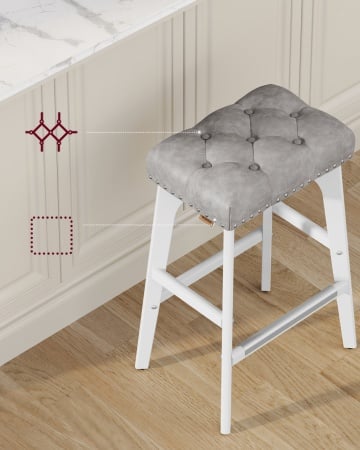 Set 2 scaune de bar, 44 x 32 x 66 cm, metal / piele ecologica, alb / gri, Vasagle - Img 3