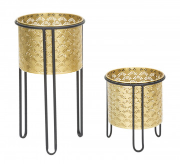Set 2 suporturi pentru ghivece aurii/negre din metal, ∅ 23 - ∅ 20 cm, Glissy Mauro Ferretti - Img 1