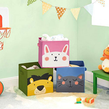 Set 3 cutii de depozitare pentru copii, 30 x 30 x 30 cm, textil, verde / roz, Songmics - Img 3