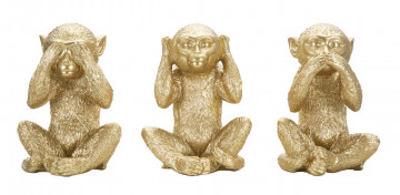 Set 3 statuete aurii din polirasina, 13 x 14 x 19,5 cm, Monkey Mauro Ferreti - Img 1