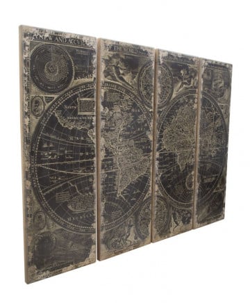Set 4 decoratiuni de perete din lemn, 240 x 5 x 180 cm, Columbus Map Mauro Ferreti - Img 2