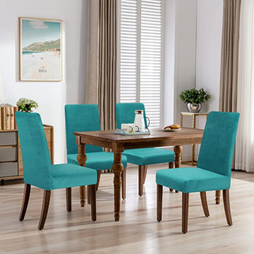 Set 6 huse elastice pentru scaun, catifea, turquoise, HCJS-09 - Img 3