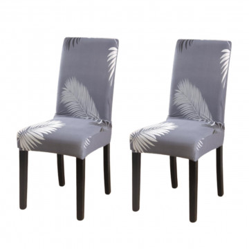 Set 6 huse pentru scaune, cu elastic, spandex, gri deschis / alb, HESS-57 - Img 2