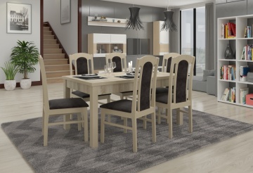 Set de masa extensibila si 6 scaune tapitate, RODOS 53, ADRK Furniture