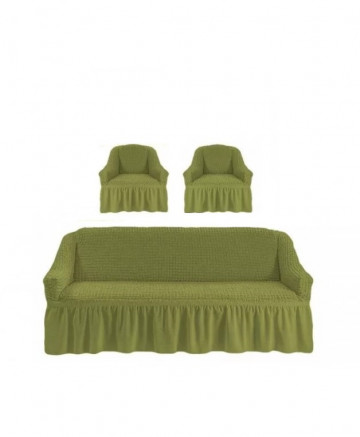 Set huse elastice si creponate pentru canapea 3 locuri si 2 fotolii, cu volane, verde, HC-01-VD - Img 2